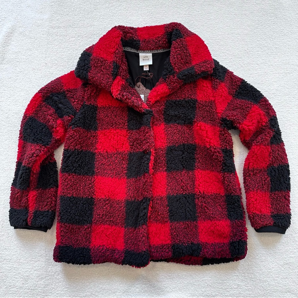Knox Rose Fluffy Sherpa Red & Black Check Jacket